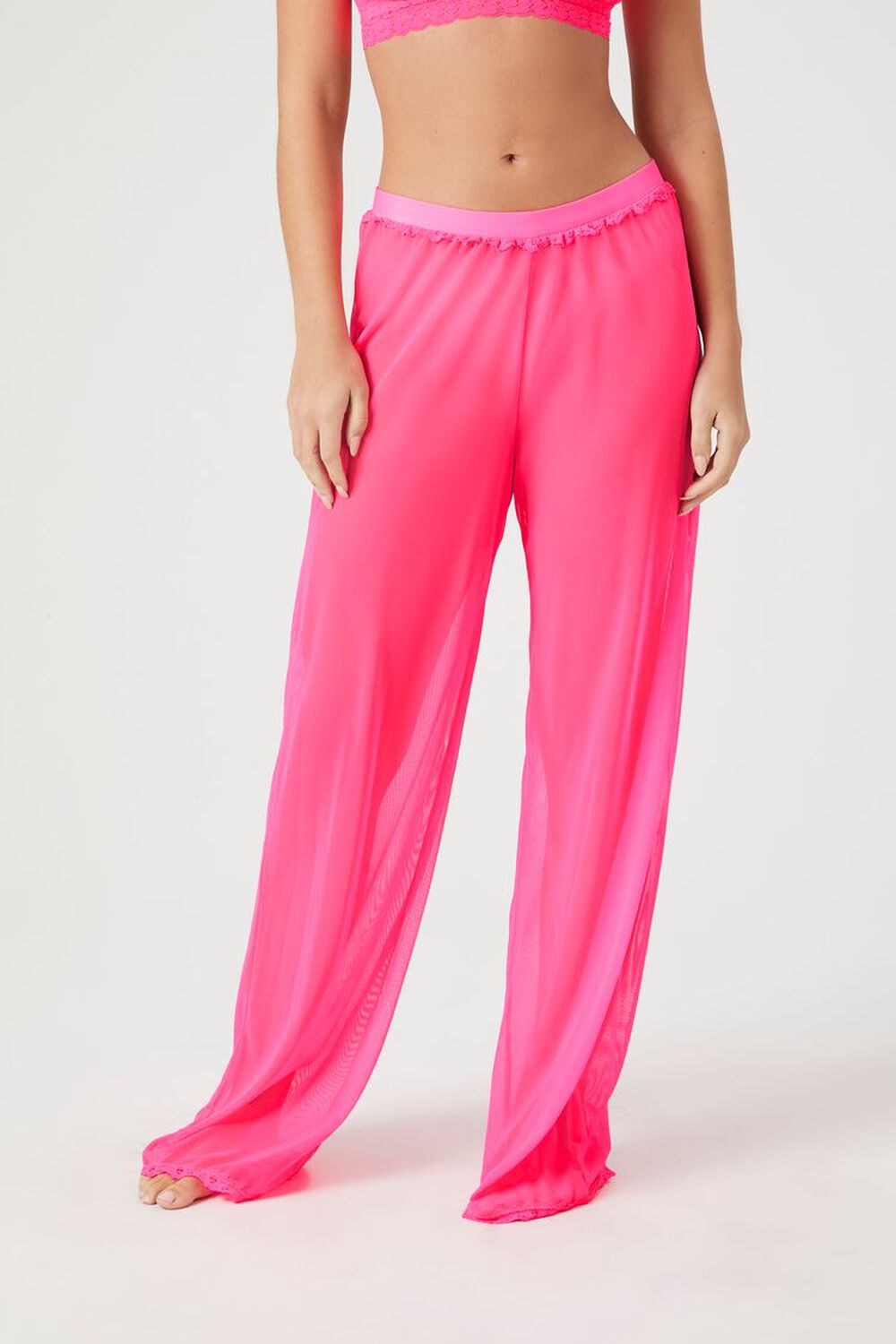 Lace-Trim Mesh Pants